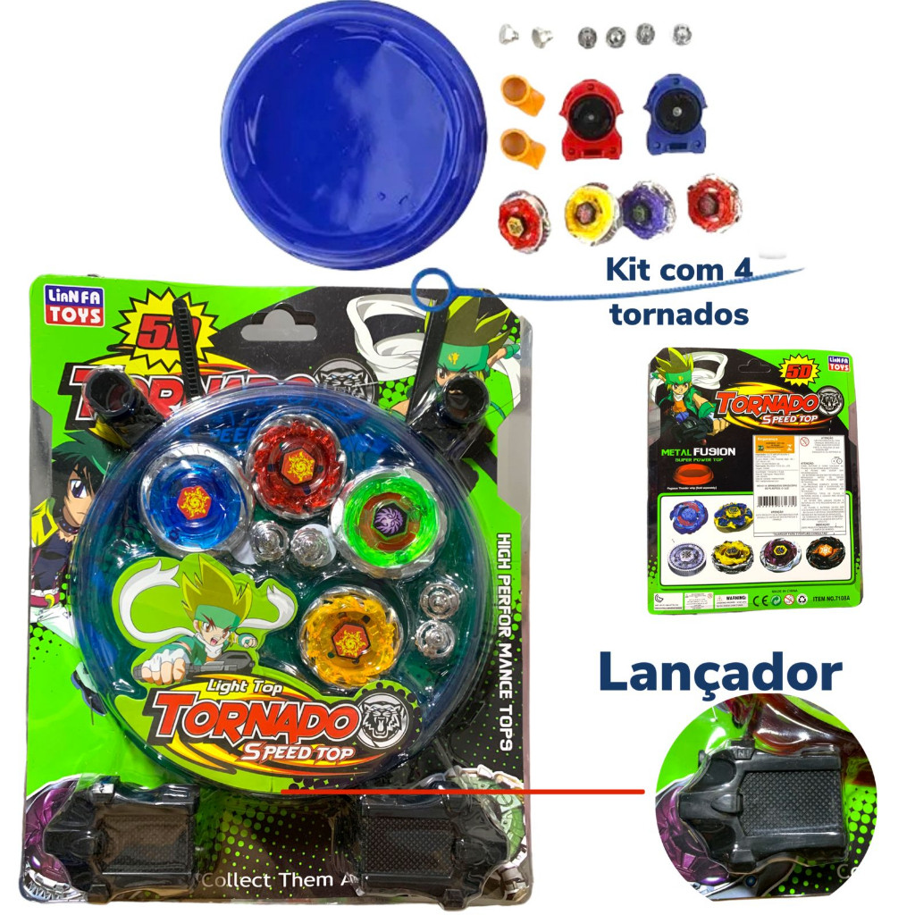 Kit 4 Beyblade Metal Blay Blade Com Lançador Tornado Led