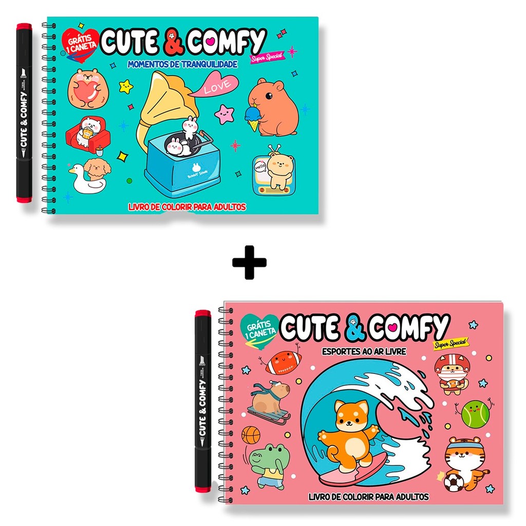 Combo Cute & Comfy Super Special - Kit com 02 Livros de Colorir - Espiral com Caneta em Oferta na Shopee