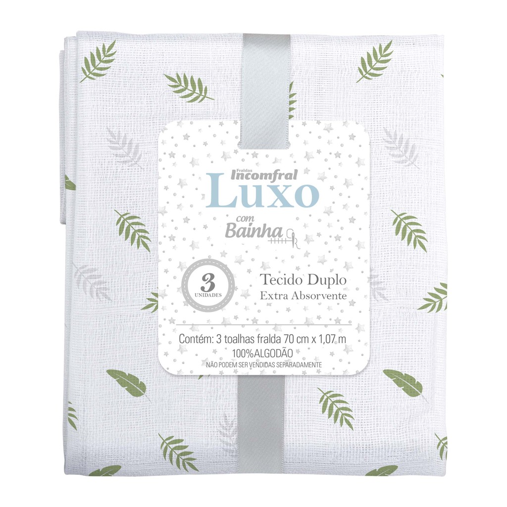 Kit Toalha Fralda Incomfral Linha Luxo Estampado Neutro - 3 Peças em Oferta na Shopee
