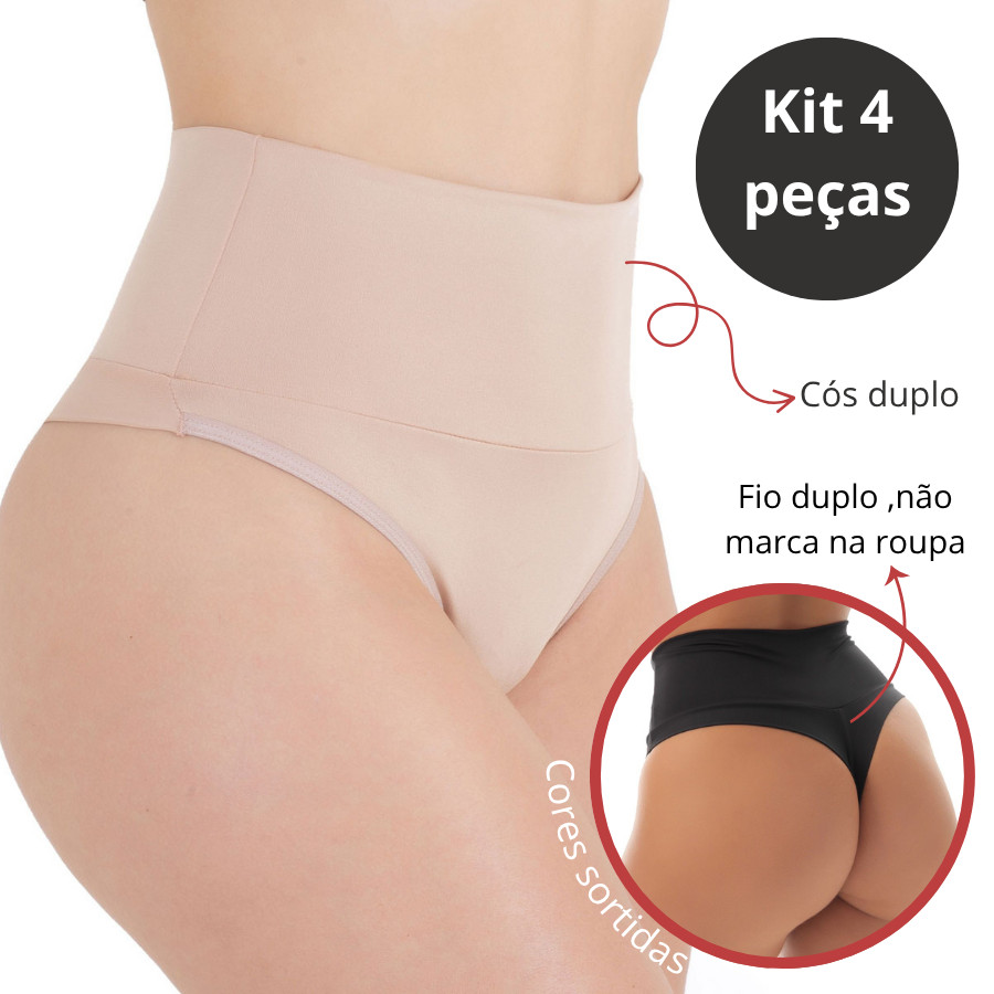 Kit 4 Calcinha Cintura Alta Cós duplo e Fio Duplo Modeladora em Oferta na Shopee