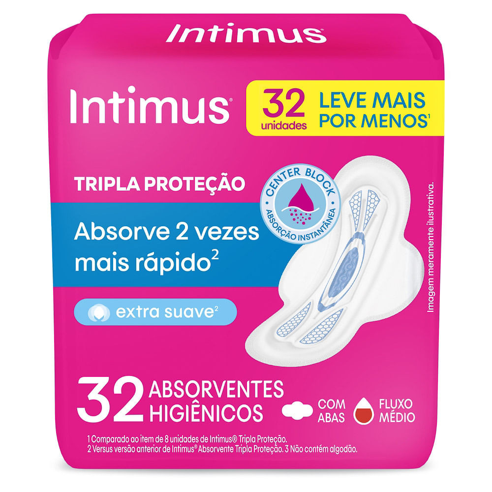 Absorvente Externo Intimus Tripla Proteção Cobertura Suave com Abas 32 Unidades - Health