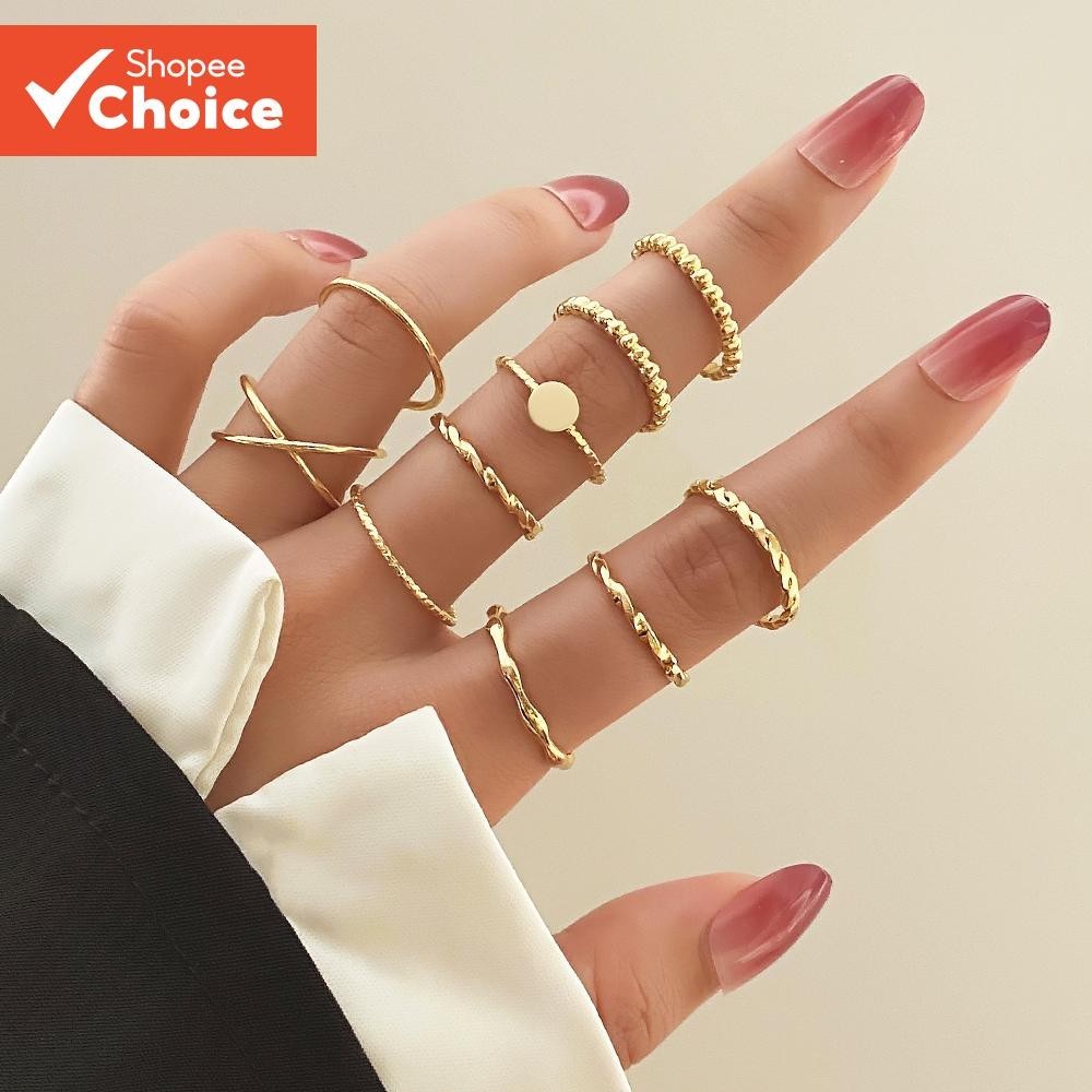 Conjunto De Anel Cruzado Torcido 10 Peças Joias De Casal Presente De Declaração De Moda