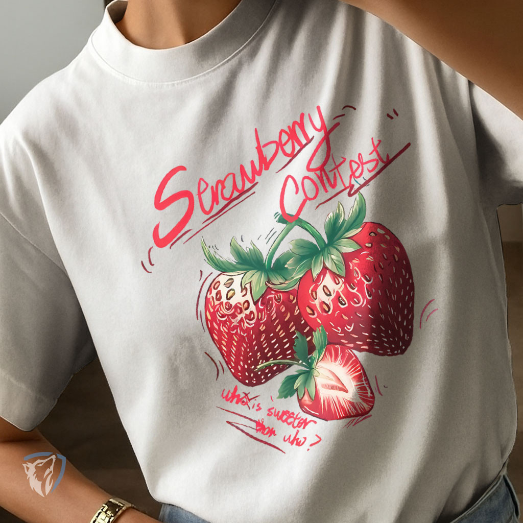 T-Shirt Casual Confortável | Strawberry Contest com Arte Colorida
