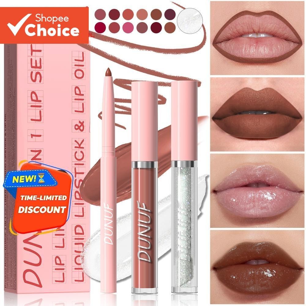 Conjunto De Lábios De Maquiagem Baratos Foscos DUNUF 3 Em 1 : Tons À Prova D