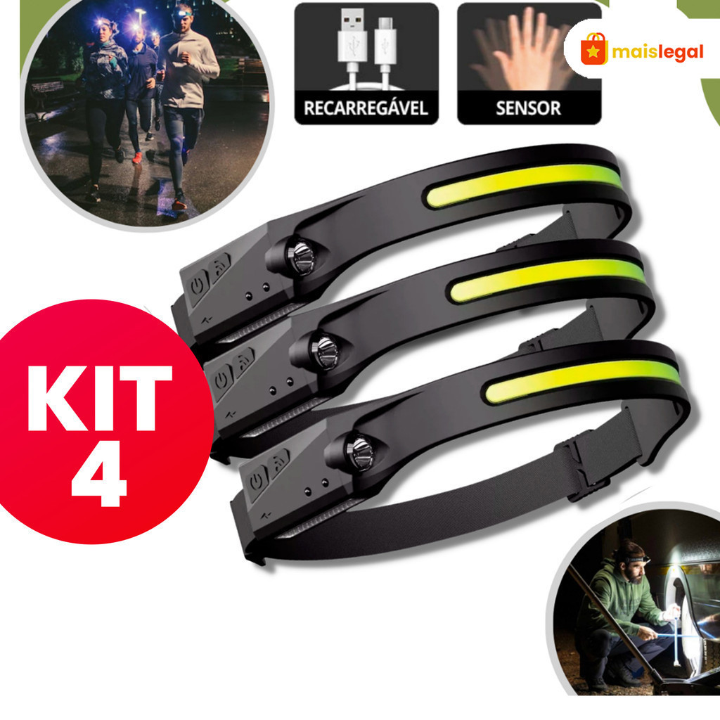 Imagem Lanterna de Cabeça Recarregável 3 Led Corpo Motion  Camping Torch Light Lamp Com Usb