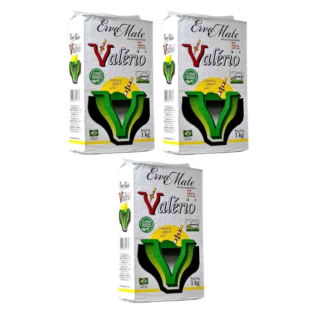 3 Erva Mate Chimarrão VALÉRIO PREMIUM VÀCUO Mate Nativo 1Kg