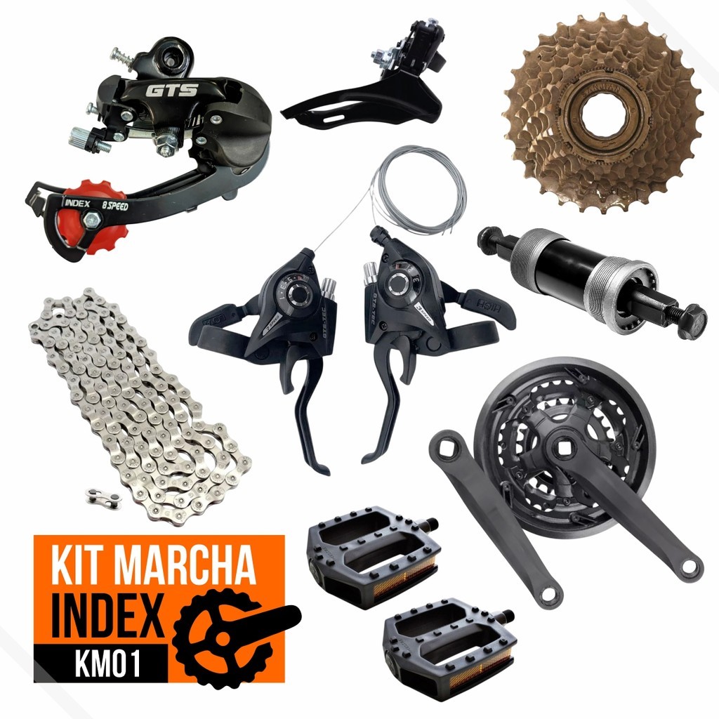 Kit Marcha Index Alavanca 21v + Roda Livre + Corrente + Pedivela + Mov. Central + Cambios + Pedal em Oferta na Shopee