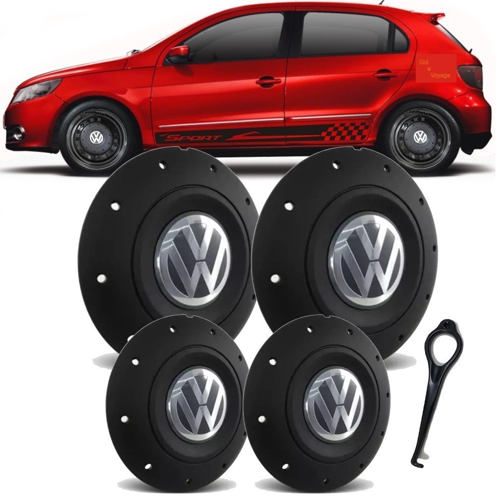 Jogo Calotas Centro P/ Roda Ferro Vw MODELO Amarok Aro 14 / 15 Gol Voyage Saveiro G3 G4 G5 G6 Santana Parati + 4 Adesivo