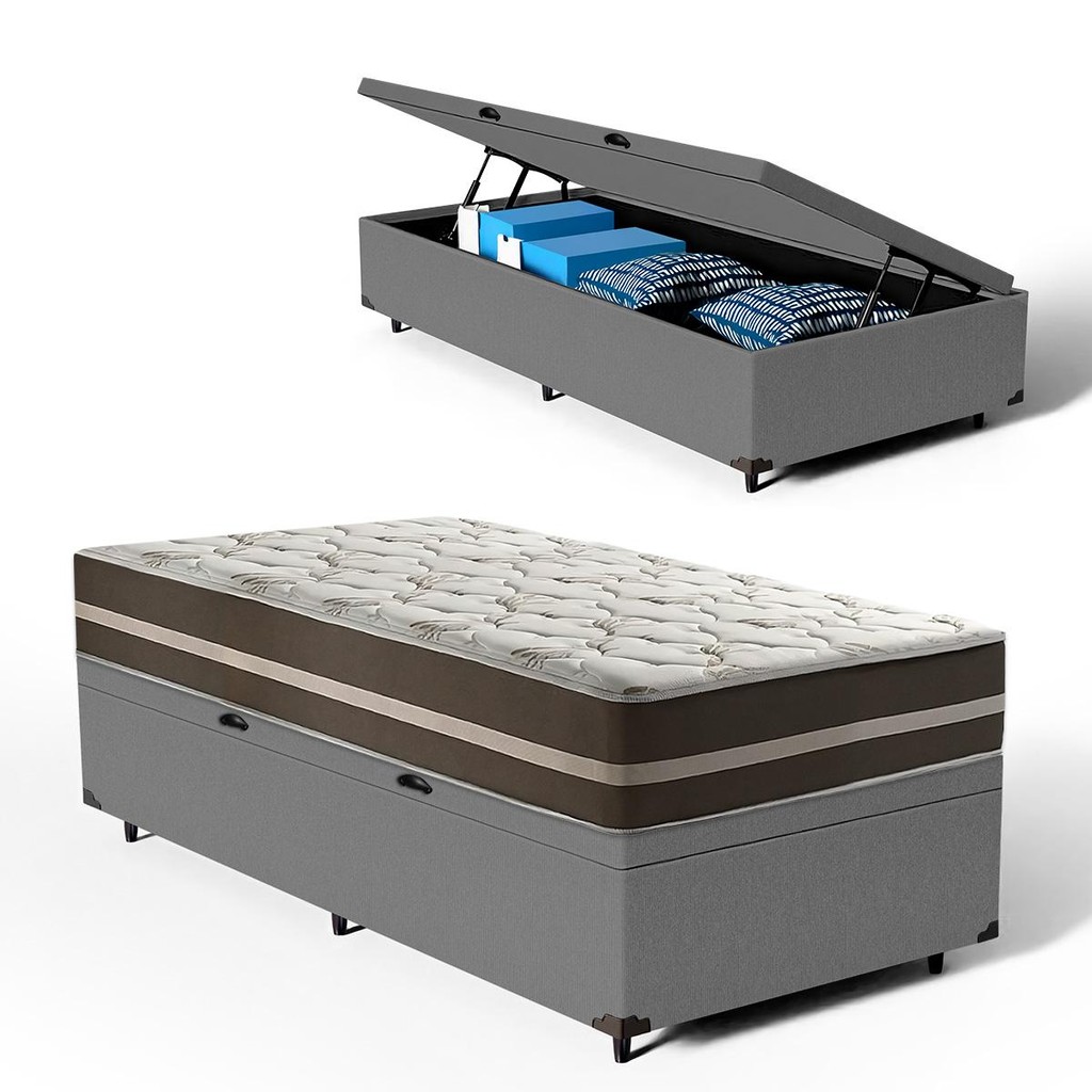 Cama Box Baú com Colchão de Molas Ensacadas Classic Solteiro 78cm em Oferta na Shopee