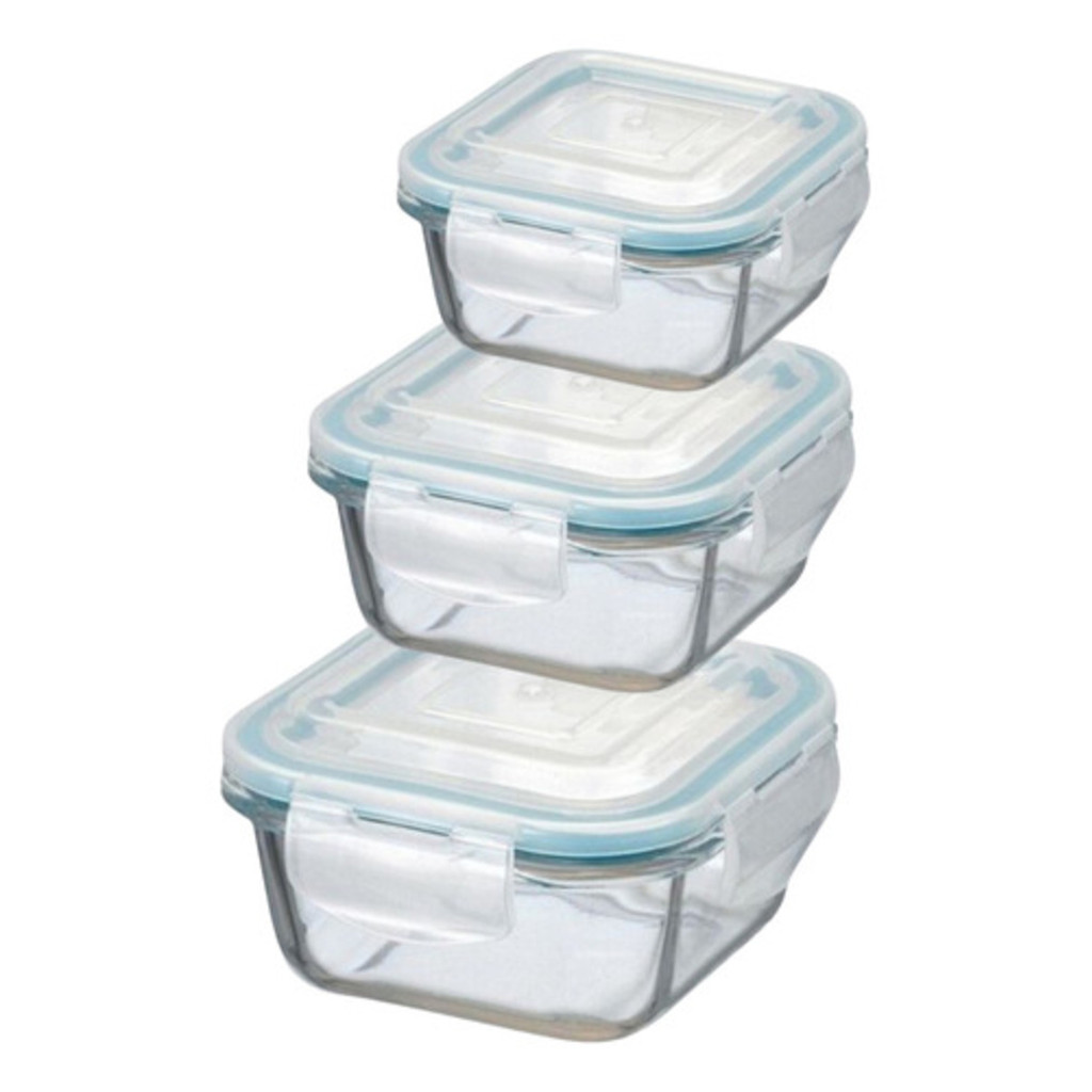 Kit 3 Potes De Vidro C / Tampa Hermética Quadrados 320ml/520ml/800ml em Oferta na Shopee