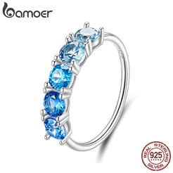 Anel De Prata Esterlina 925 Original Bamoer Aquamarine Star Joia Presente Para Mulheres