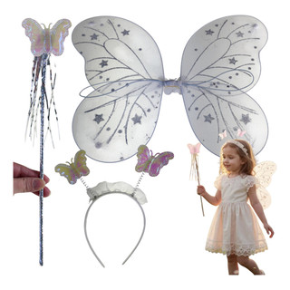 Asa De Borboleta Fantasia Infantil Kit C/ Varinha Tiara Fada
