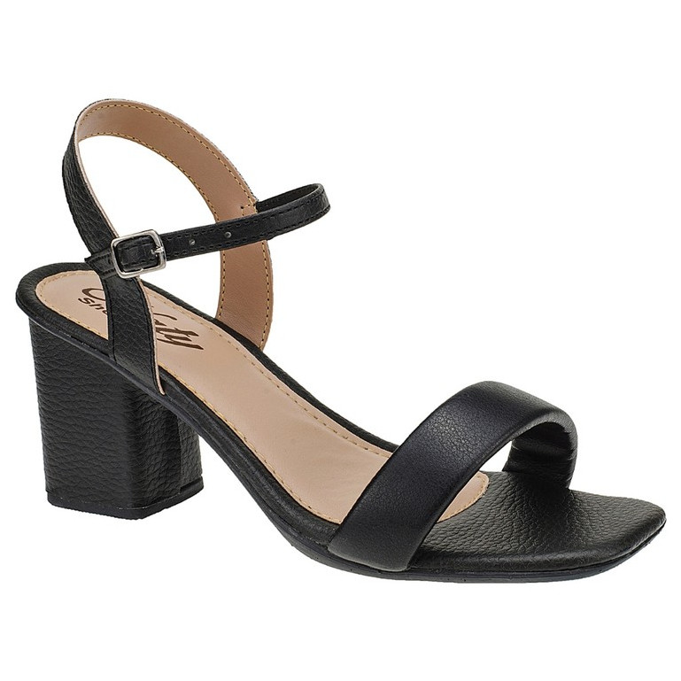 Sandália Feminina Salto Grosso 7,5cm Moda Evangélica Bico Quadrado Confortável Elegante Trabalho