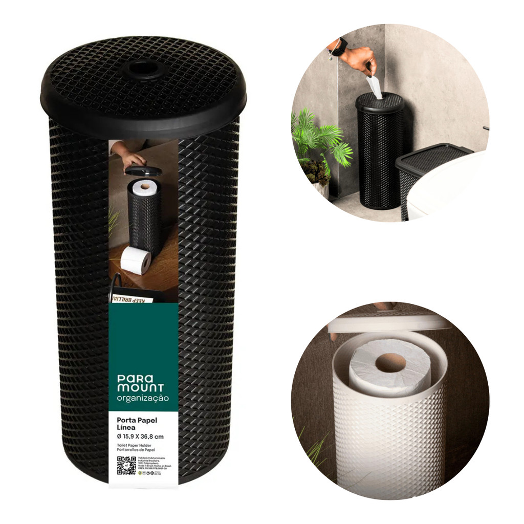 Porta Papel Higienico Para 3 Rolos Dispenser Compacto Suporte de Chão Línea Preto ou Branco