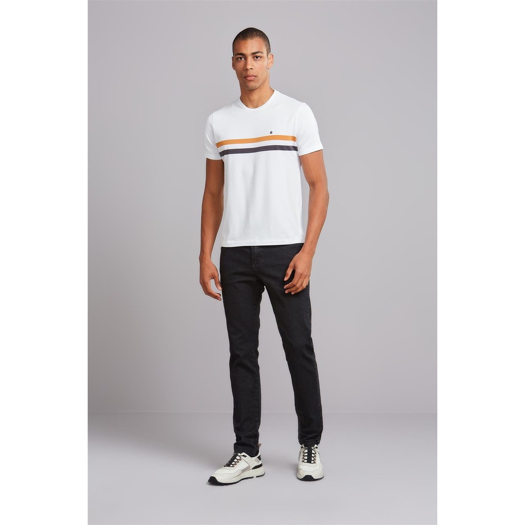 Camiseta Manga Curta Malha Slim Fit - Branco / Marrom Avermelhado - Men Clothes