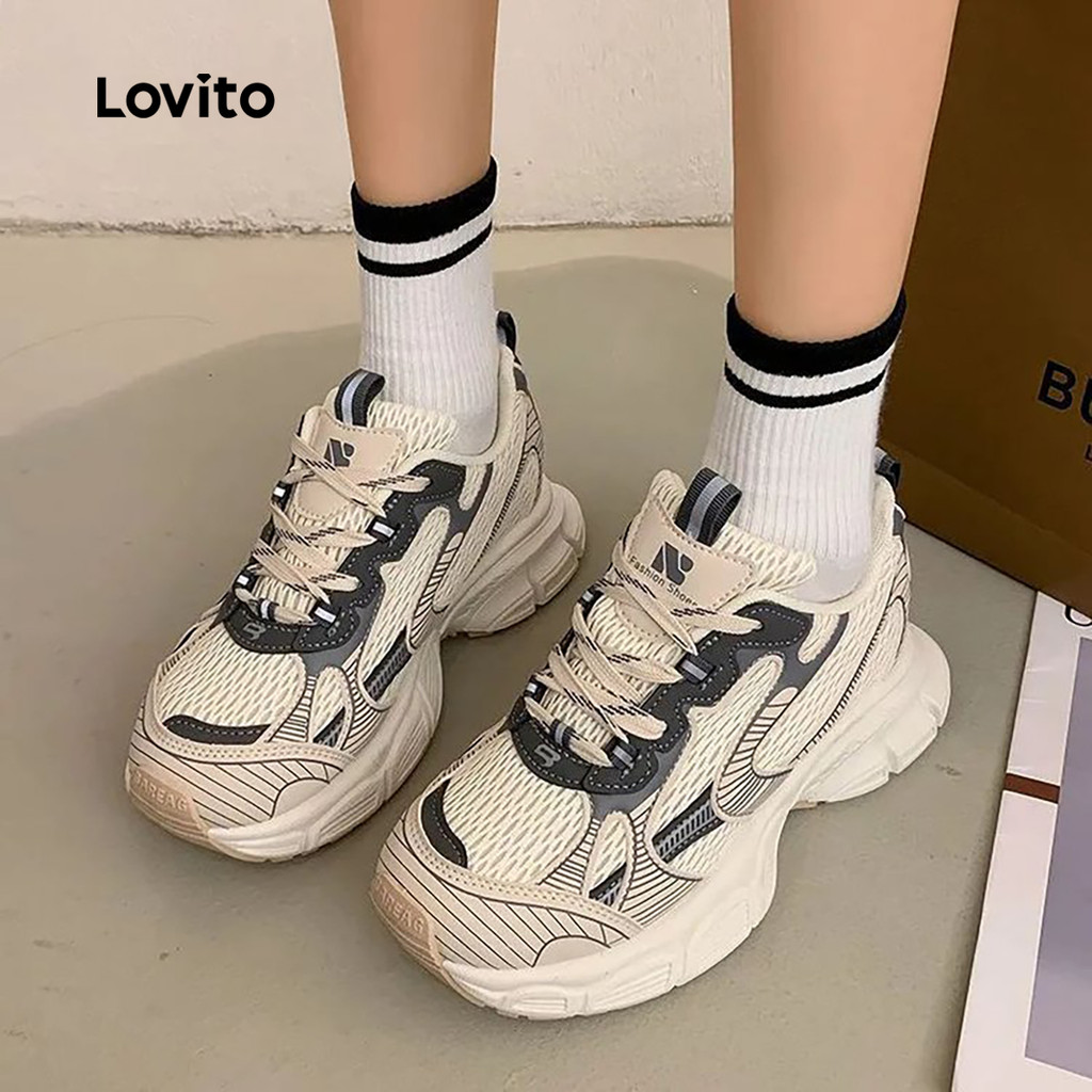 Lovito Tênis Esportivos Retrô Americanos com Sola Grossa para mulheres LFA90220 em Oferta na Shopee