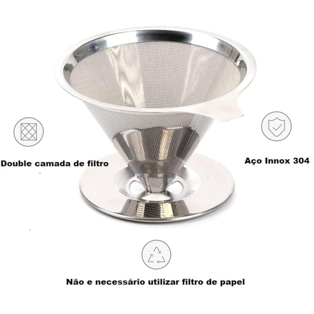 Imagem Coador de Café Inox 103 Reutilizável com Alça de Silicone | Filtro Peneira Aço