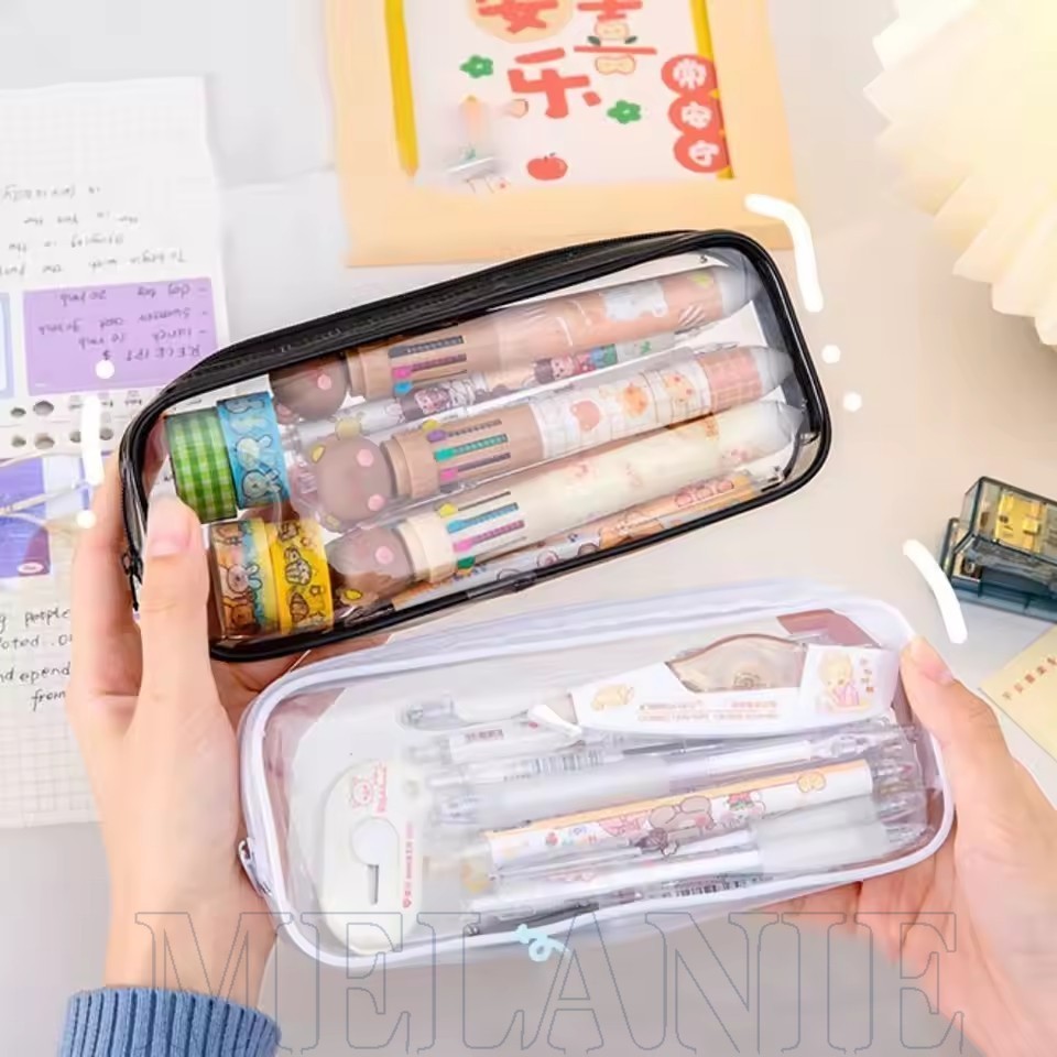 Estojo Transparente-Para Meninas Bolsa De Cosméticos-Papelaria Maquiagem Portátil-Caixa De Caneta À Prova D'água De Gran