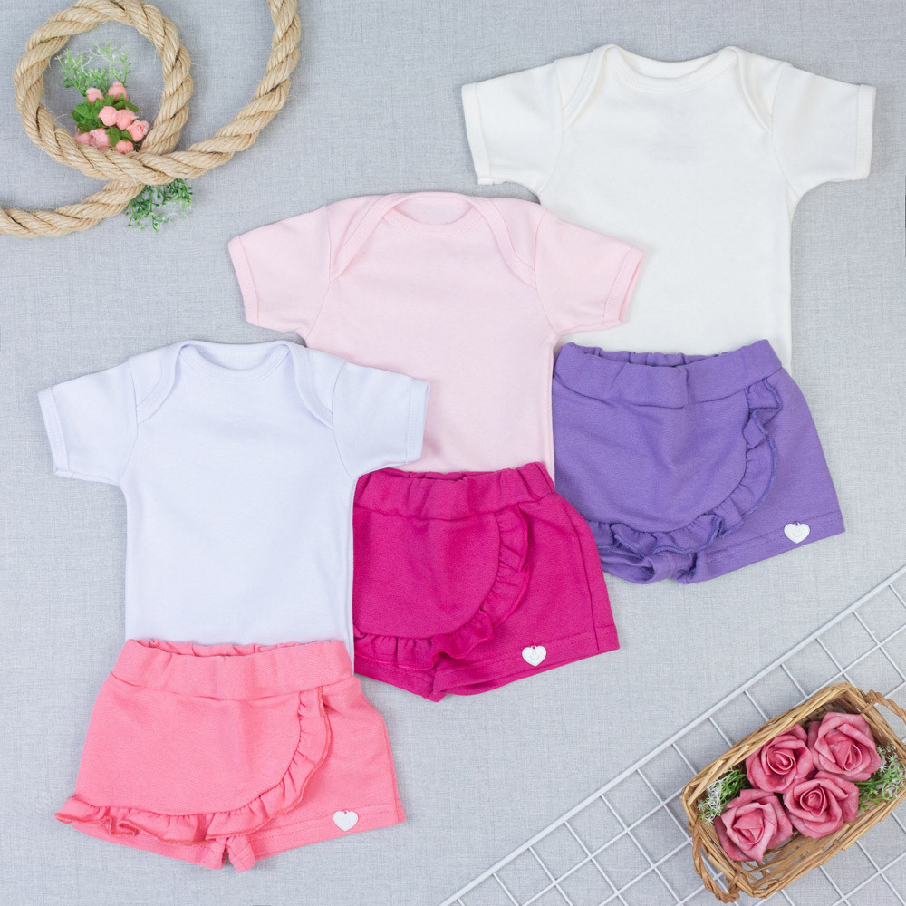 Conjunto Infantil Bebê Menina Body Algodão + Shorts Saia Look - Verão Até 12 Meses em Oferta na Shopee