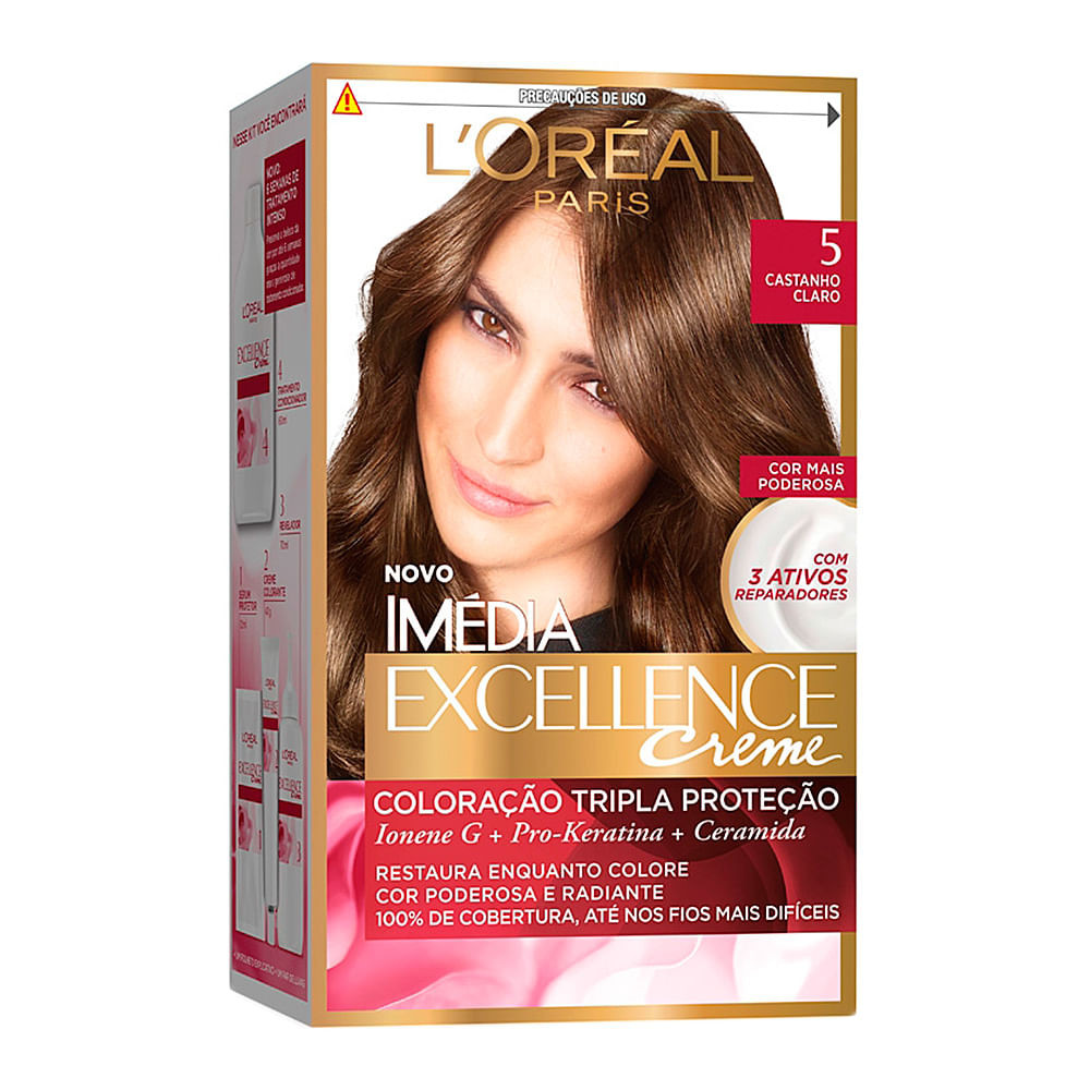 Tintura Creme Imédia Excellence L'oréal Castanho Claro 5 Kit - Beauty