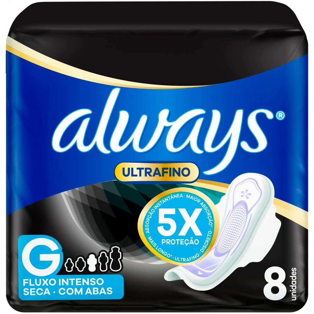 Absorvente Always Noturno Ultrafino Seca Tamanho G com Abas 8 Unidades - Health