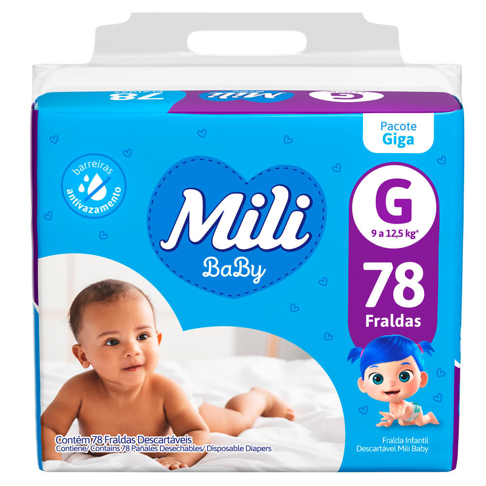 Fralda Mili Baby Tamanho G Pacote Giga 78 Unidades Descartáveis - Mom & Baby
