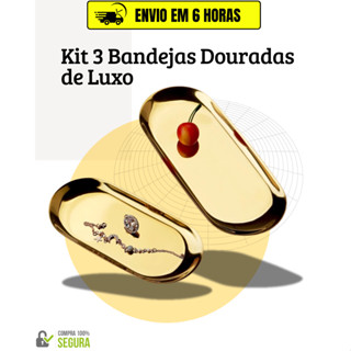 Bandeja Dourada Aço Inoxidável Luxo Decorativa para Jóias Alimentos Dourado Banheiro Bancada porta objetos em Oferta na Shopee
