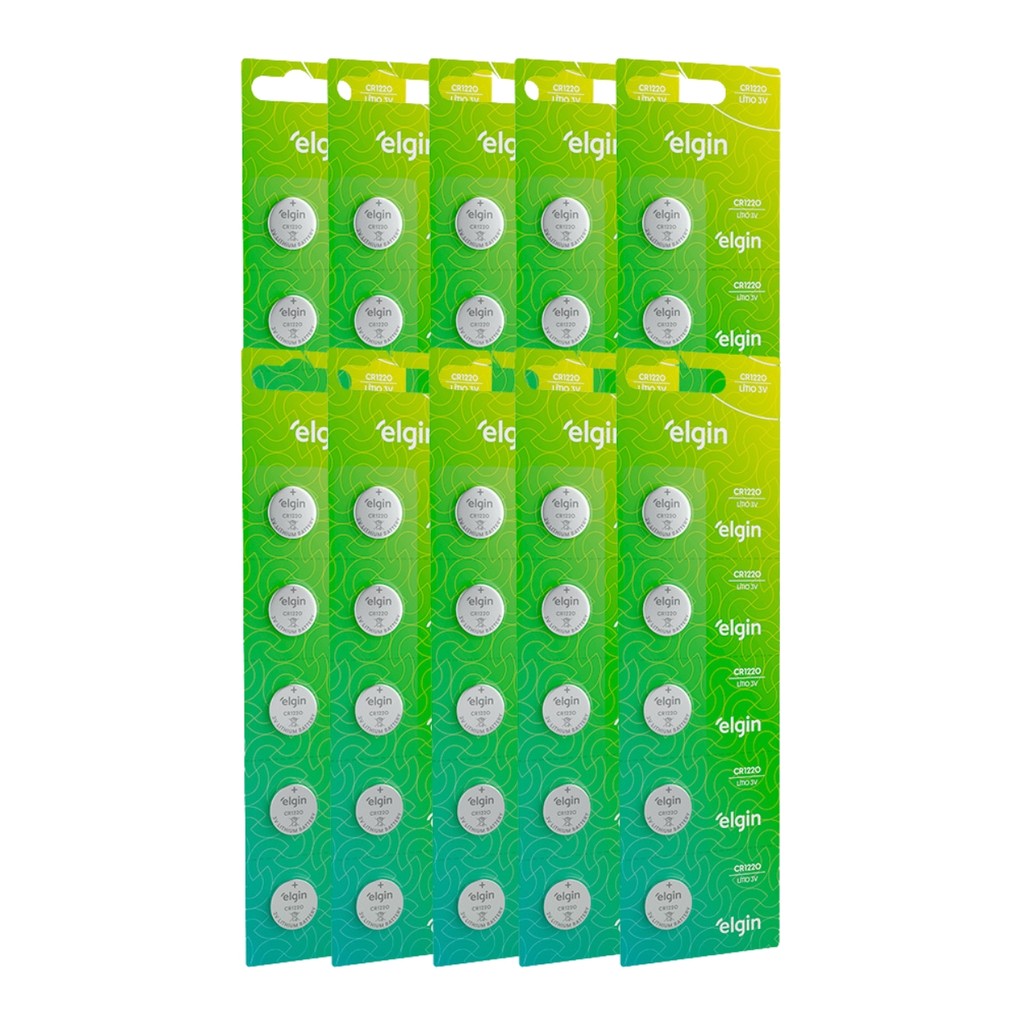Kit 50 Bateria Pilha Moeda Cr1220 10 Cartela Relógio Elgin em Oferta na Shopee