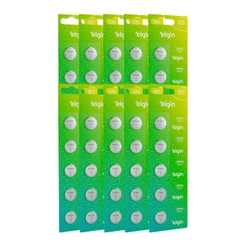 Kit 50 Bateria Pilha Moeda Cr1220 10 Cartela Relógio Elgin