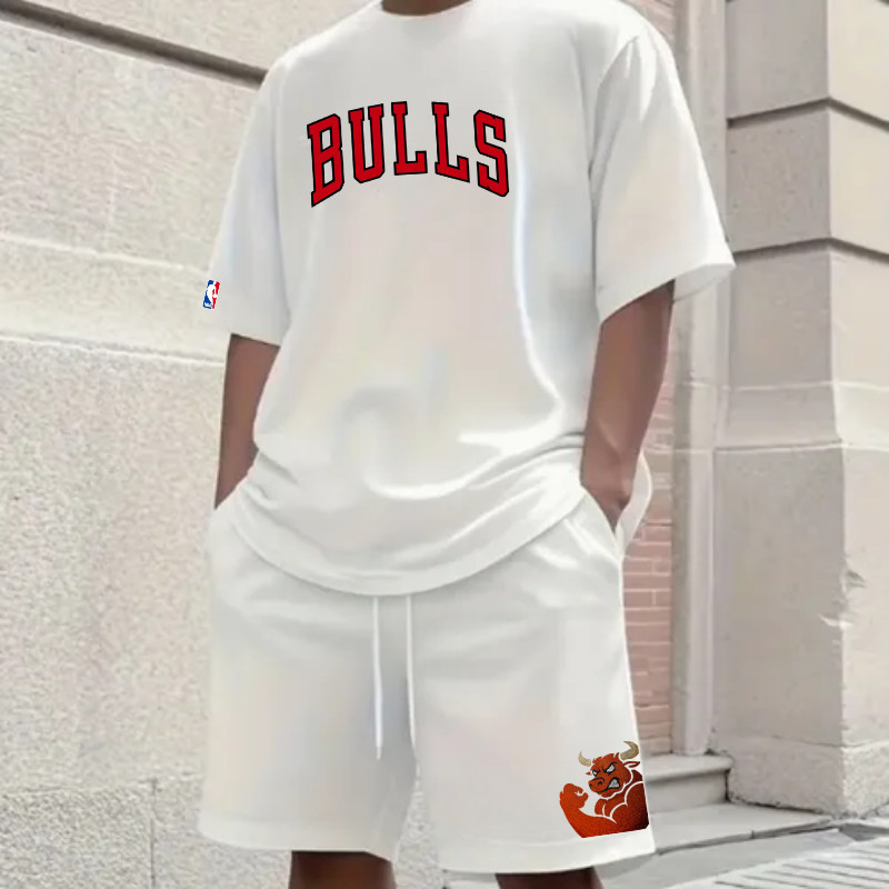 Kit Oversized + Bermuda Moletinho Masculino Basquete Bulls Estampado 100% Algodão