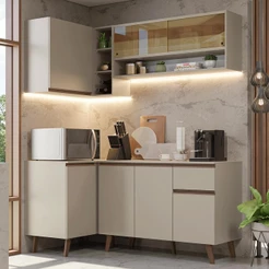 Armário de Cozinha Completa de Canto 265 cm Crema Nice Madesa 01