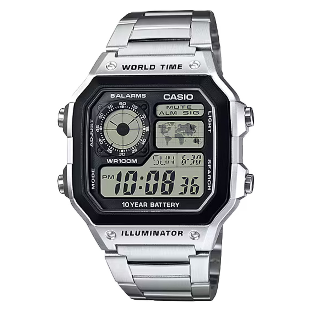 Relógio Casio Standard AE-1200WHD-1AVDF World Time Prata em Oferta na Shopee