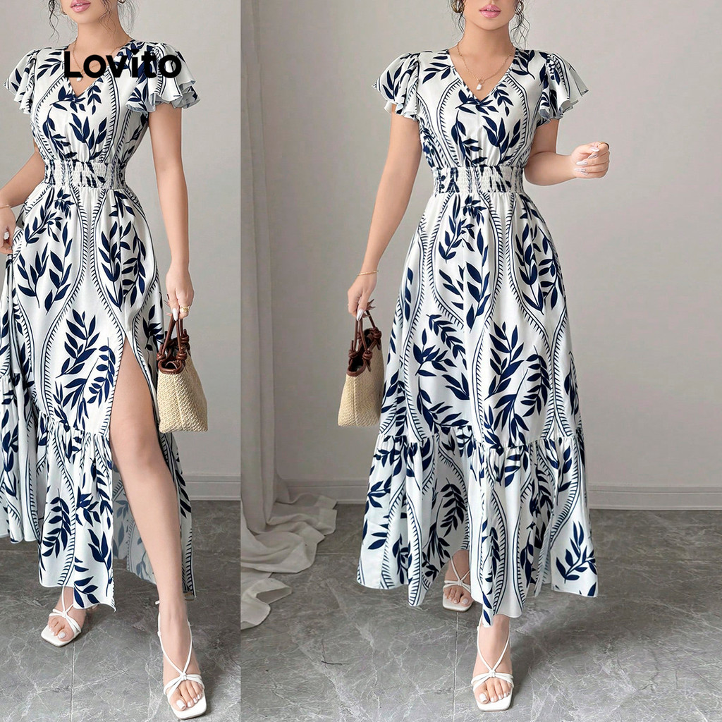 Lovito Vestido Boho com Estampa de Flores Abertura Frontal Macio e Confortável Primavera/Verão L145ED029 em Oferta na Shopee