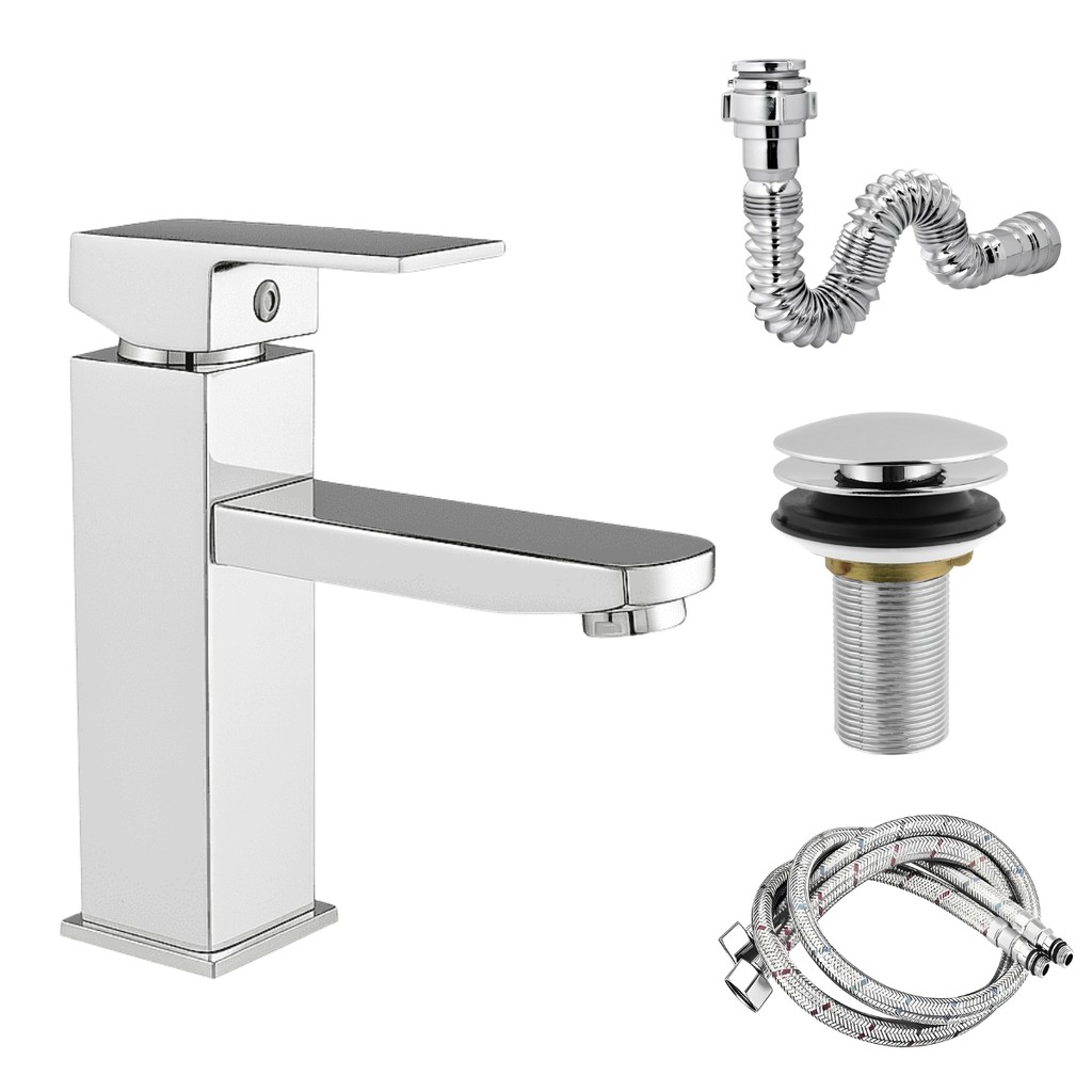 Torneira Para Banheiro Misturador Monocomando Bica Baixa Inox + Válvula Click e Kit Instalação Luxo