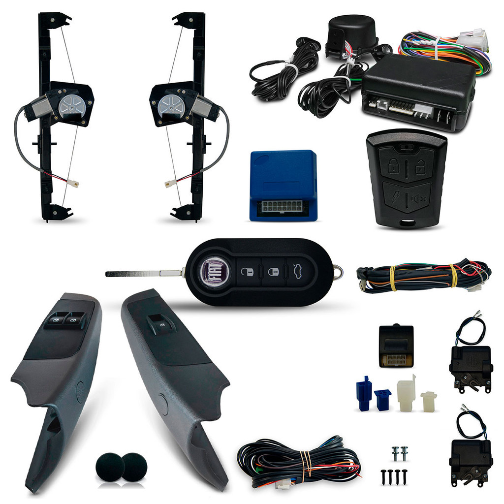 Kit Vidro Eletrico + Trava + Alarme Com Canivete especifico Palio 2 Portas Strada Após 2006 Inteligente