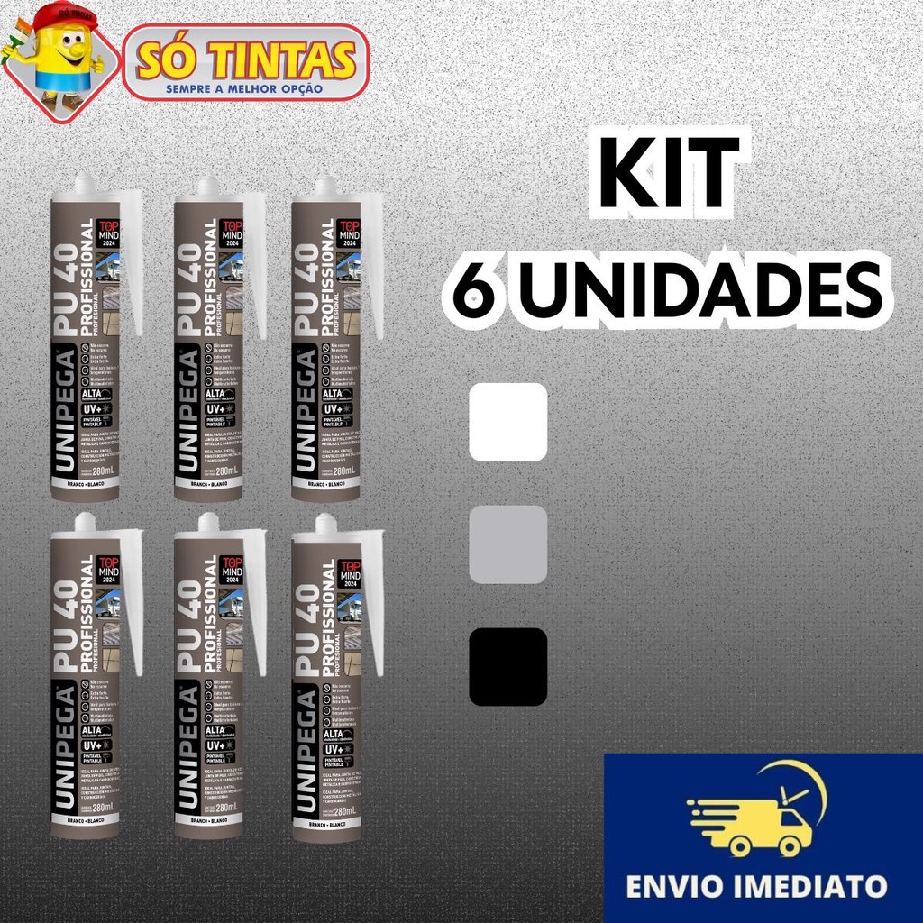 Kit com 6 Selantes Silicone PU 40 Cinza Uso Profissional (Extra Forte) 400g 280ml - Unipega em Oferta na Shopee