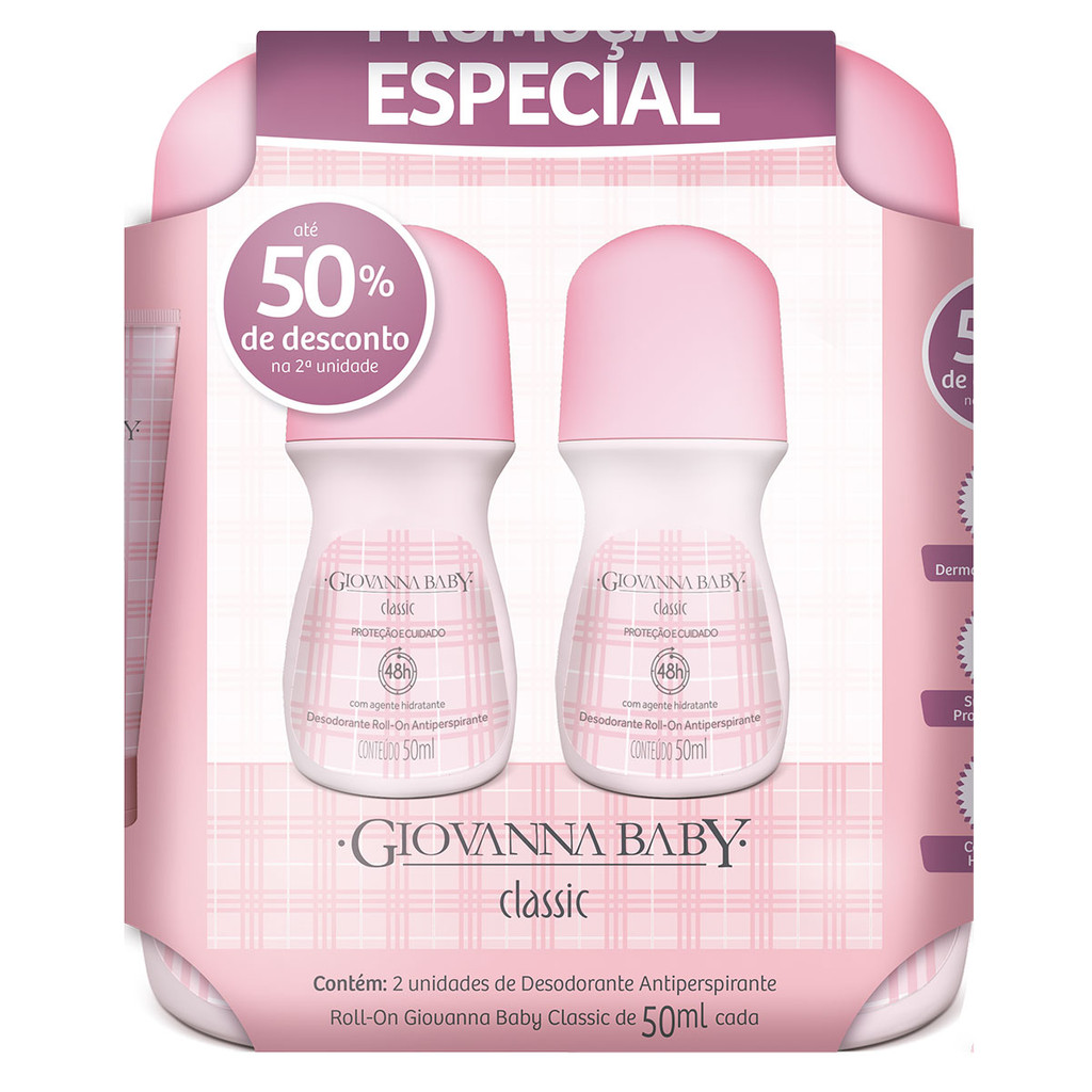Desodorante Roll-on Giovanna Baby Classic 50ml Promocional Kit 2 Unidades