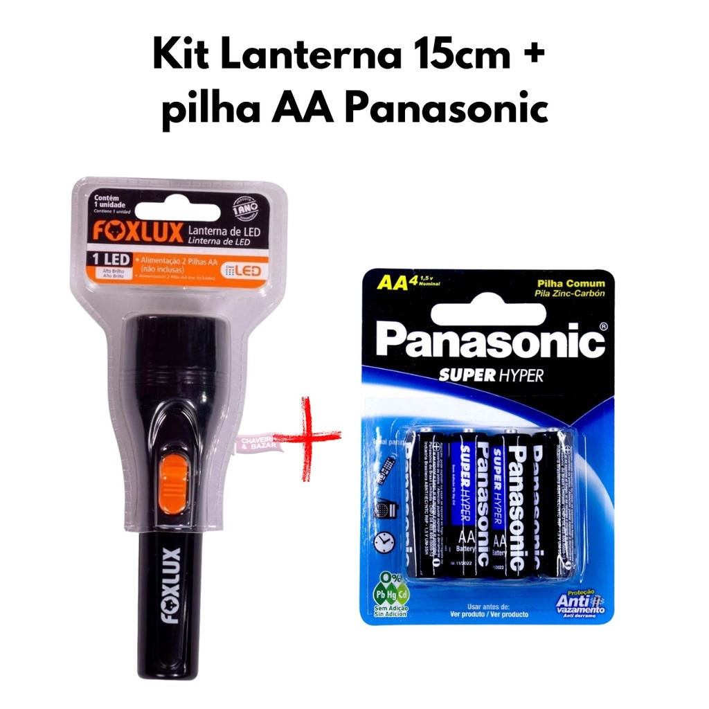Kit Lanterna ABS 15 Cm + Pilha AA Panasonic