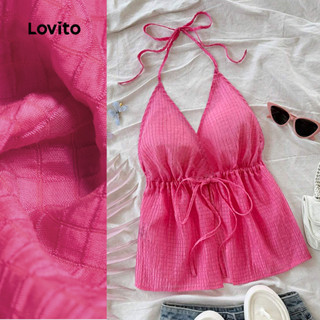 (New) Lovito Blusa Casual com Babados Na Barra Primavera/verão Top Rosa para mulheres L150ED689 em Oferta na Shopee
