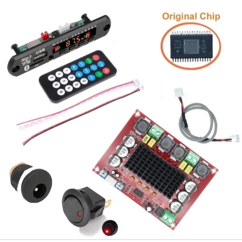 kit para montagem caixa de som placa decodificadora mp3 bluetooth e amplificador 240w saídas 2x120w