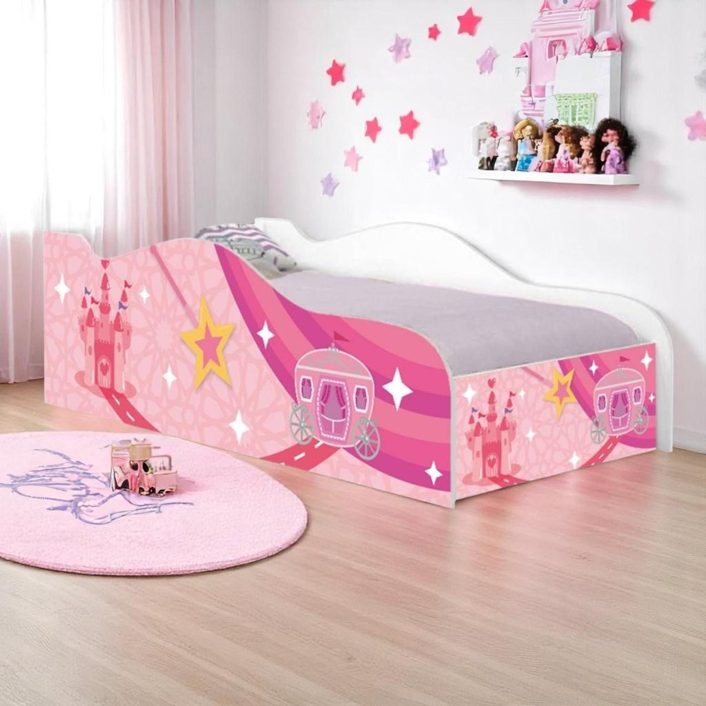 Cama Fun Carruagem e Castelo Solteiro Com Colchão