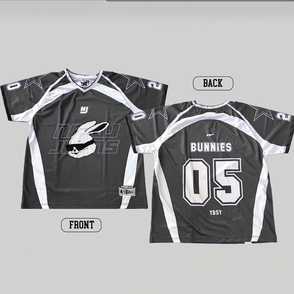 Novo JEANS BUNNIES CLUB EXO-Y2K Azul Totalmente Sublimado Manga Curta Jersey Top Tamanho Grande S-5XL