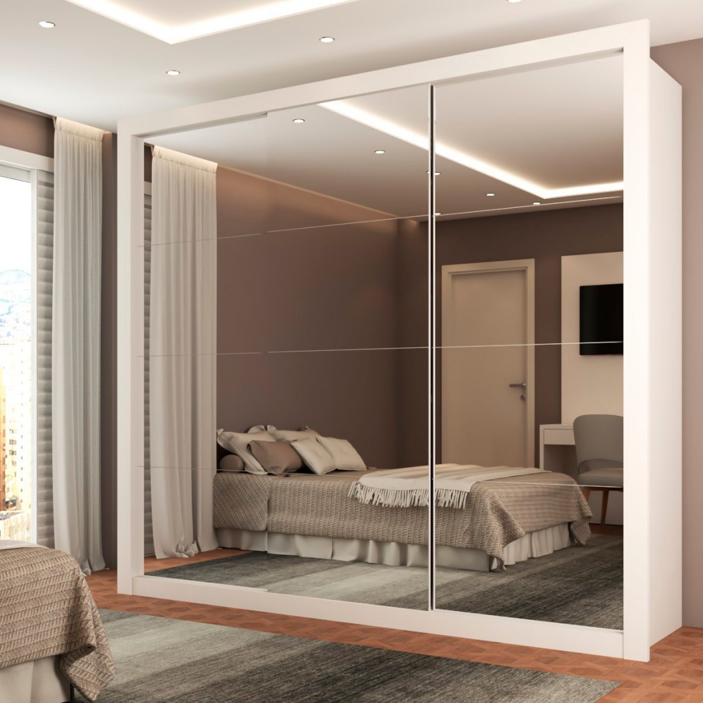 Guarda-Roupa Casal Luiza Diamantina 3 Portas de Correr 4 Gavetas Espelhado Branco - Panorama Móveis em Oferta na Shopee