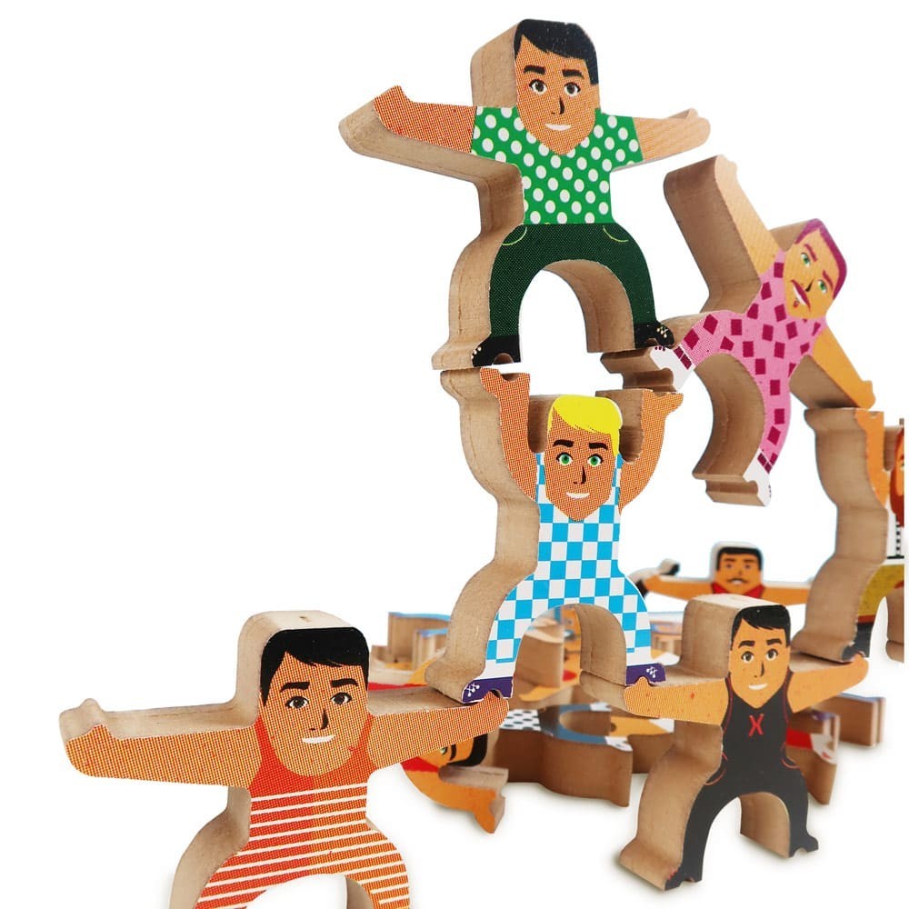 Bonecos Equilibristas Desafio Diversão Família Madeira Coordenação Motora Faz de Conta Lúdico