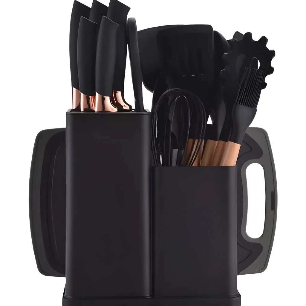 Kit 19 Pçs Utensílios Cozinha Luxo Tábua Espátula Tesoura — imagem 1
