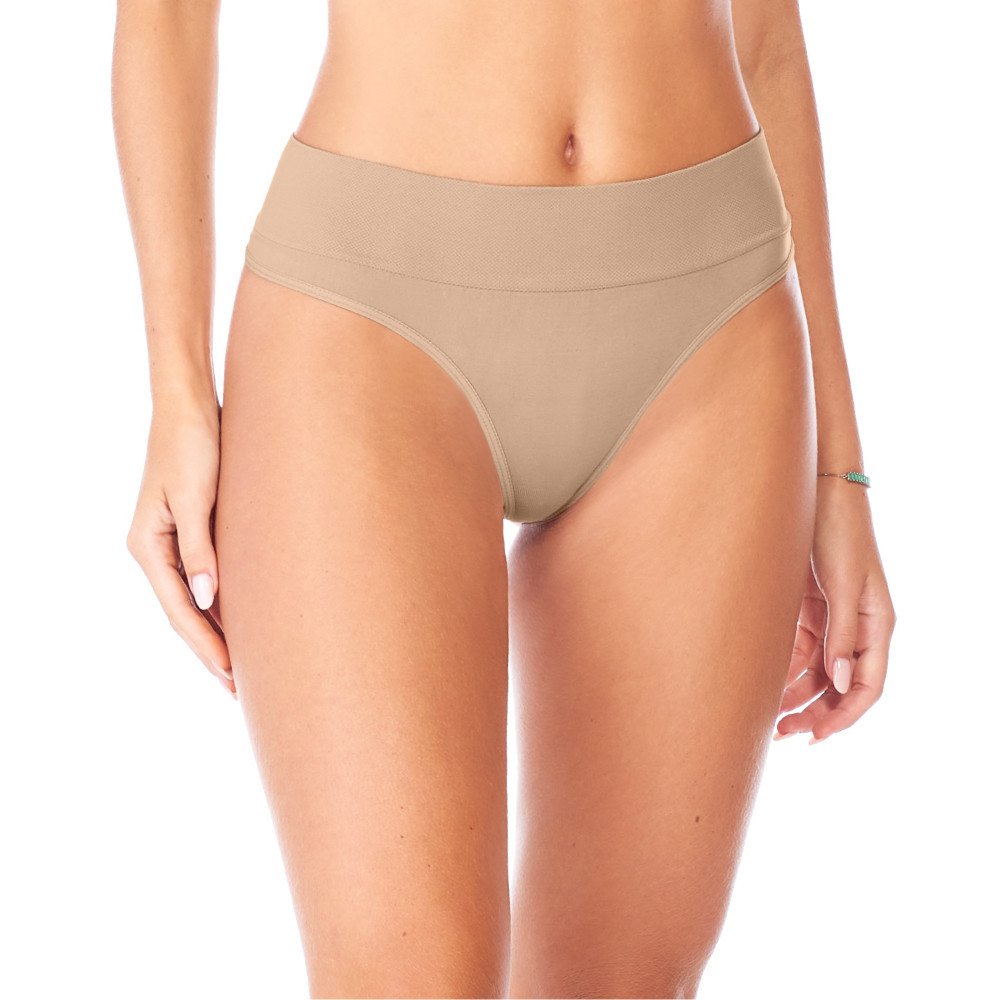 Calcinha Fio Dental Cós Largo sem Costura Bege em Oferta na Shopee