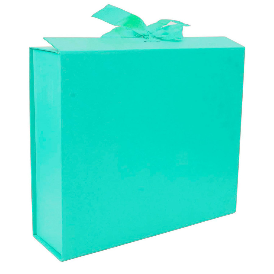 Caixa de Papel Rígido Retangular Verde Agua com Imã e Fita - 1 unidade - Rizzo - Stationery