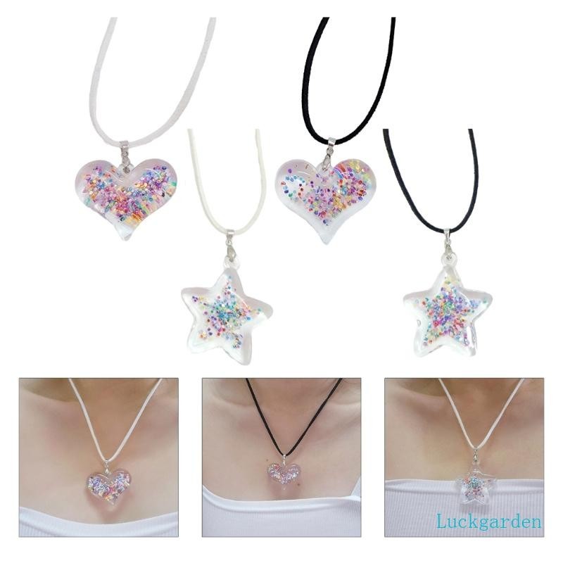 Luckgarden Heart Star Necklace Festivo Forma Estrela Acrílica Colar Pingente Cadeia Clavícula Para Presentes Especiais Dec