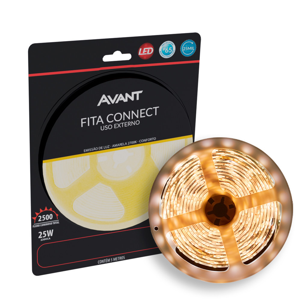 Fita Led Connect 5w 2700k Branco Quente 5 Metros 220v Tensão Direta 60 Leds/m a prova dágua Cod: 148003035 Avant em Oferta na Shopee