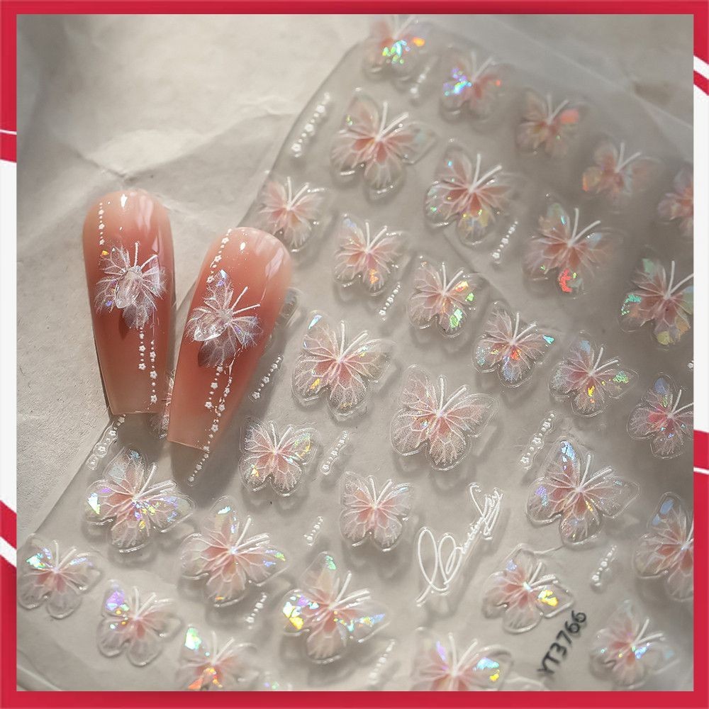 Nail Art Shell Light Illusion Borboleta Adesivo De Unhas Em Relevo Piscando Adesivos De Cristal De Gelo Decoração De Unhas Primavera Verão Ferramenta De Manicure Para Loja De Unhas